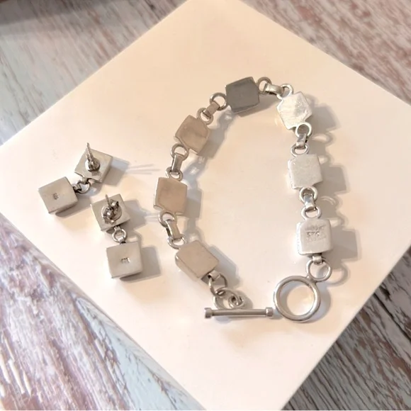 Mexico 925 vintage onyx and sterling bracelet with earrings - Picture 4 of 8